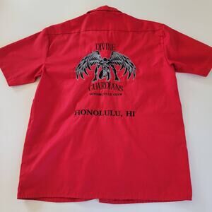 Divine Guardians Motorcycle Club Orange Button Up Dickies Shirt Honolulu Hawaii